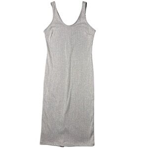 Lush Tank Dress Women's XL Ribbed Knit Gray/White Maxi Stretch